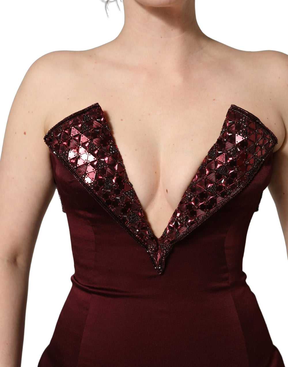 Dolce & Gabbana Maroon Embellished Vneck Evening Gown Dress - IT44 | L