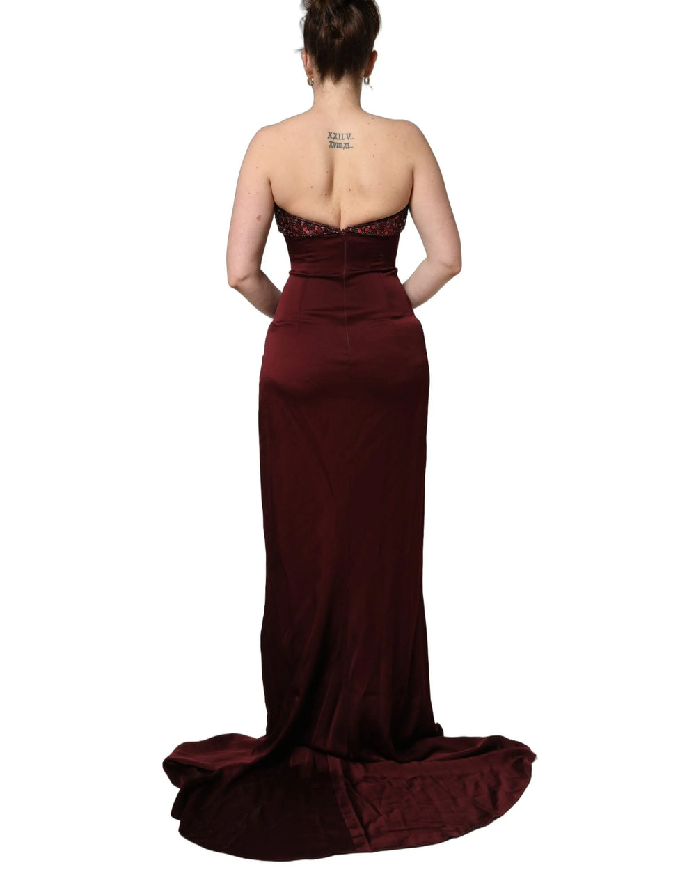 Dolce & Gabbana Maroon Embellished Vneck Evening Gown Dress - IT44 | L