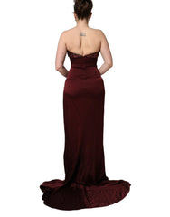 Dolce & Gabbana Maroon Embellished Vneck Evening Gown Dress - IT44 | L