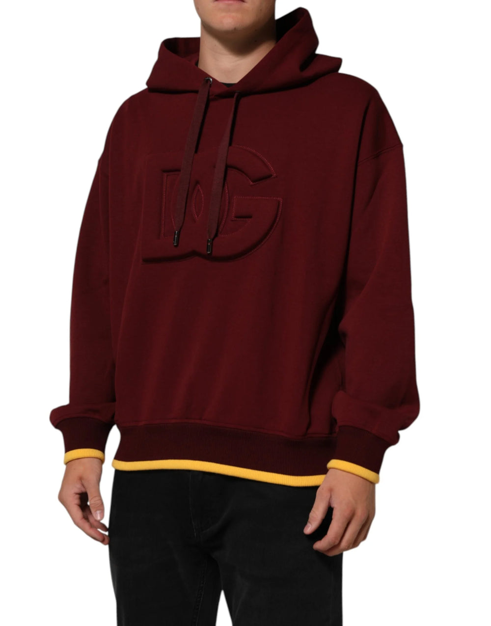 Dolce & Gabbana Maroon Embossed Logo Hooded Sweatshirt Sweater - L - Hoodies