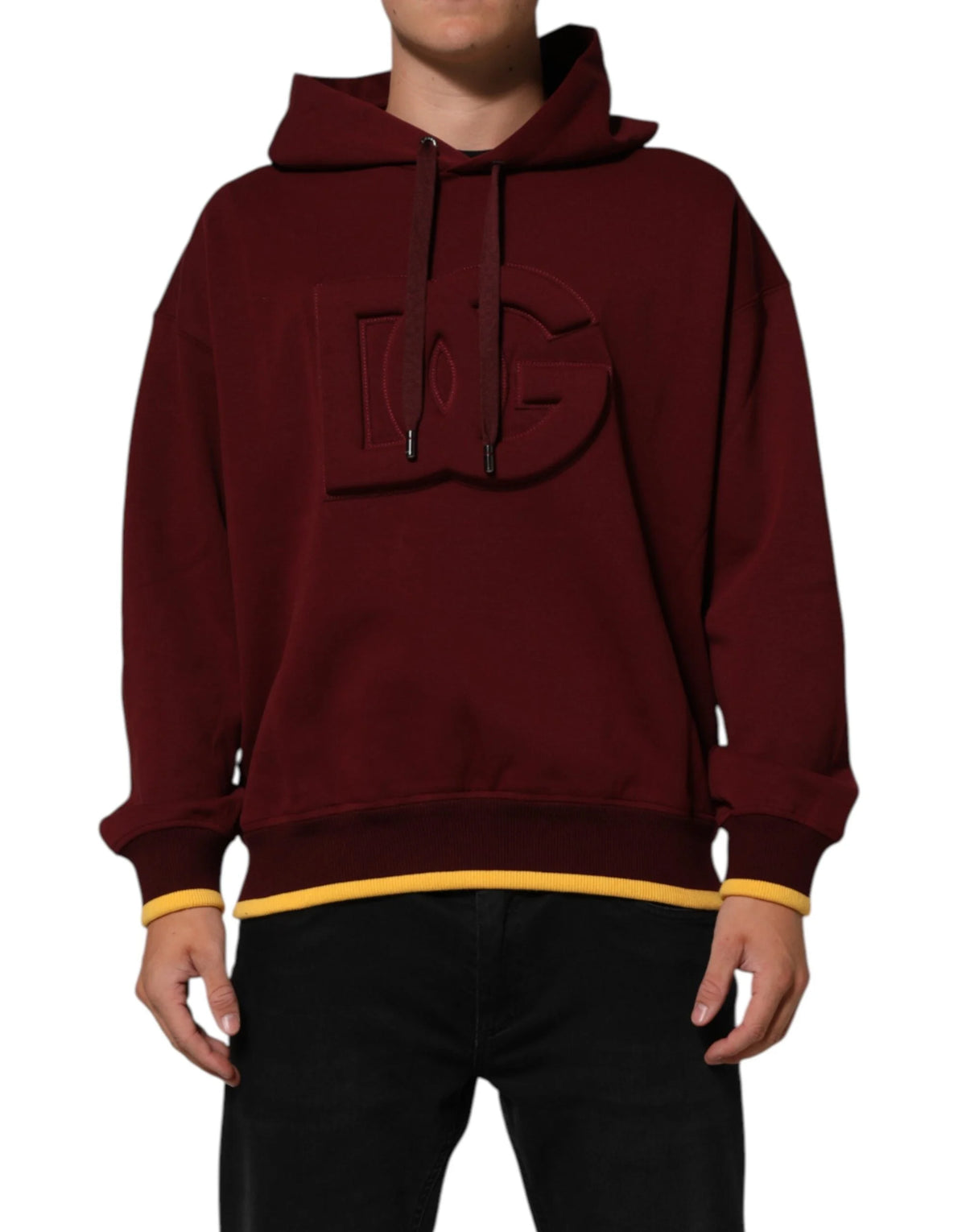 Dolce & Gabbana Maroon Embossed Logo Hooded Sweatshirt Sweater - L - Hoodies