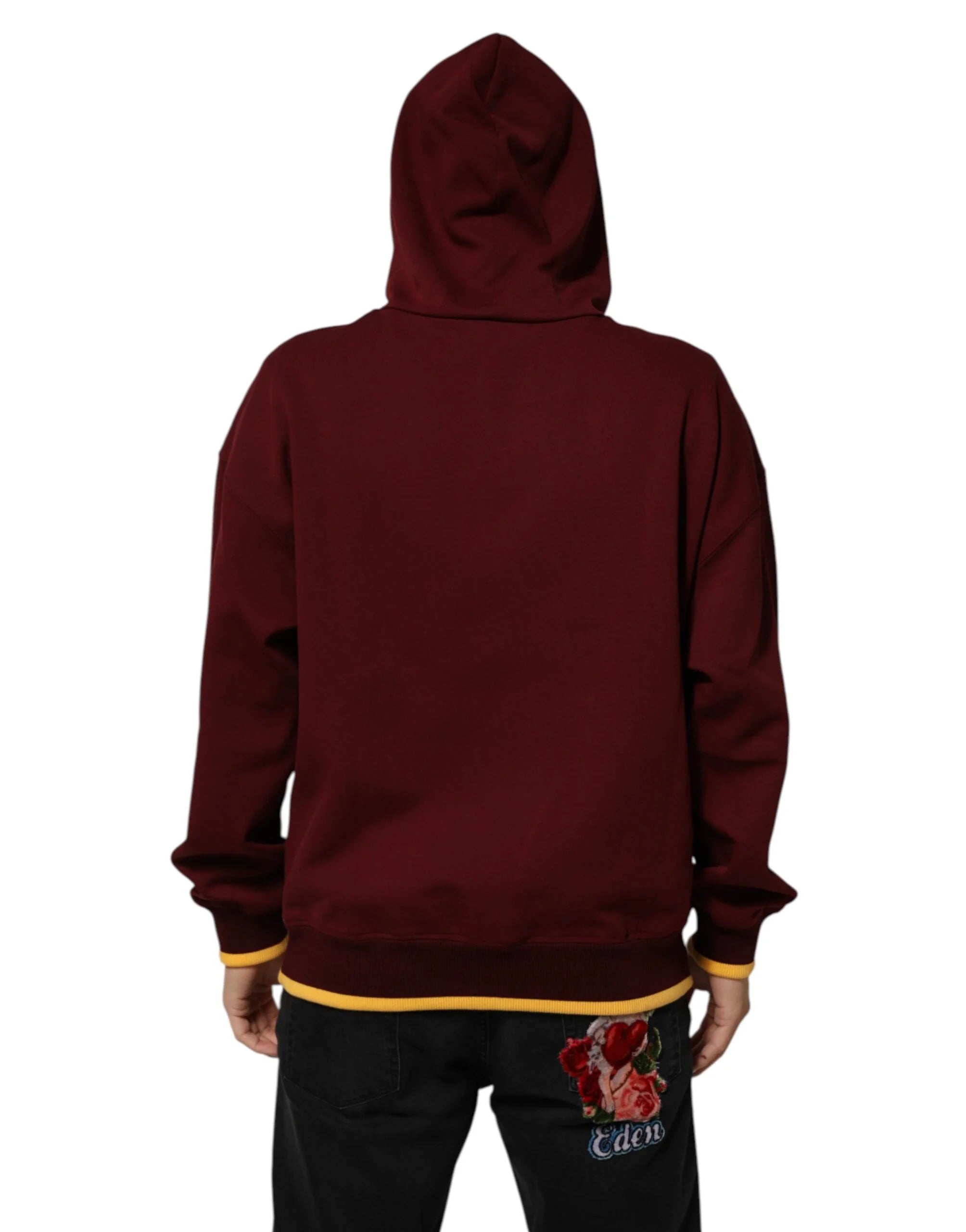 Dolce & Gabbana Maroon Embossed Logo Hooded Sweatshirt Sweater - L - Hoodies