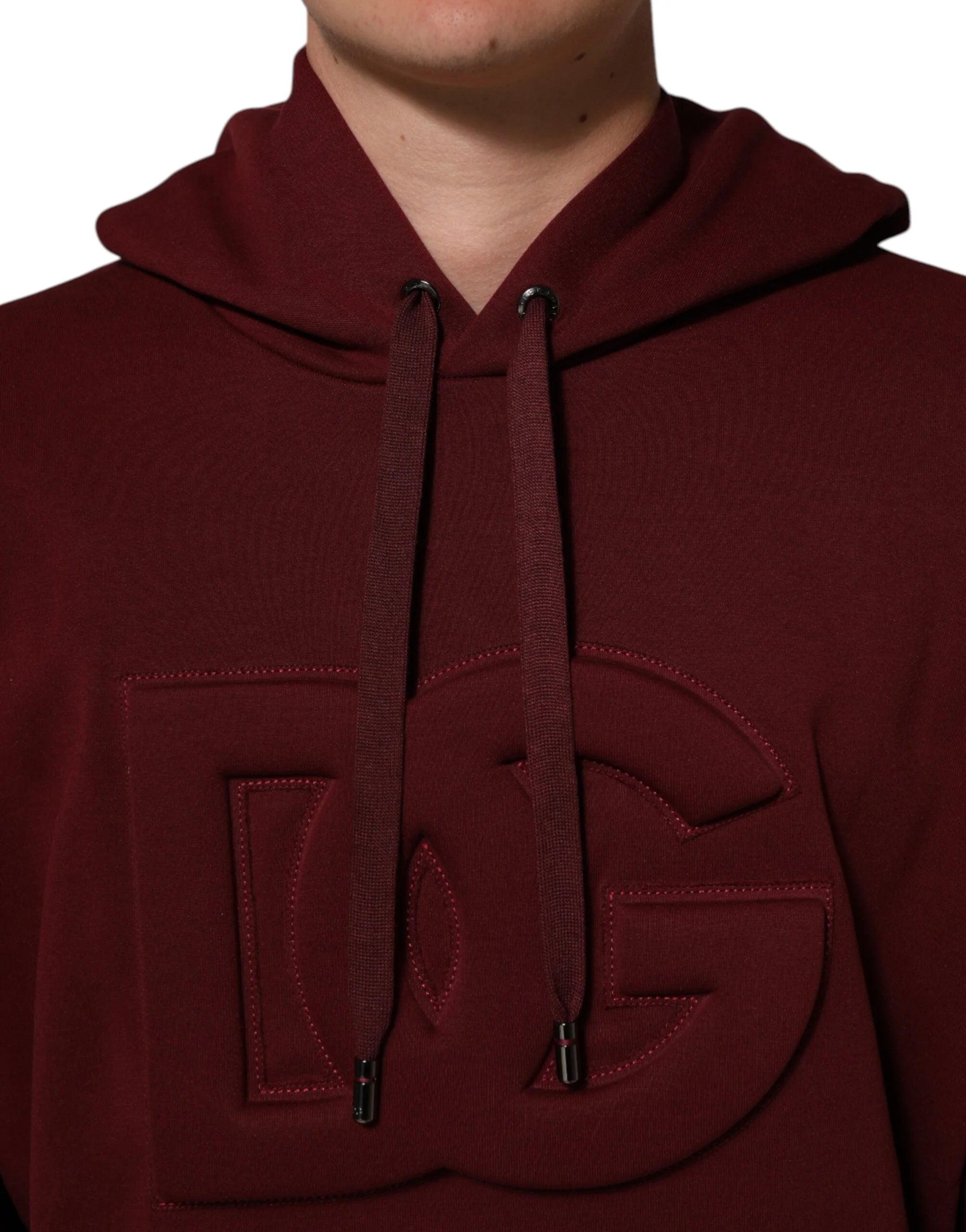 Dolce & Gabbana Maroon Embossed Logo Hooded Sweatshirt Sweater - L - Hoodies