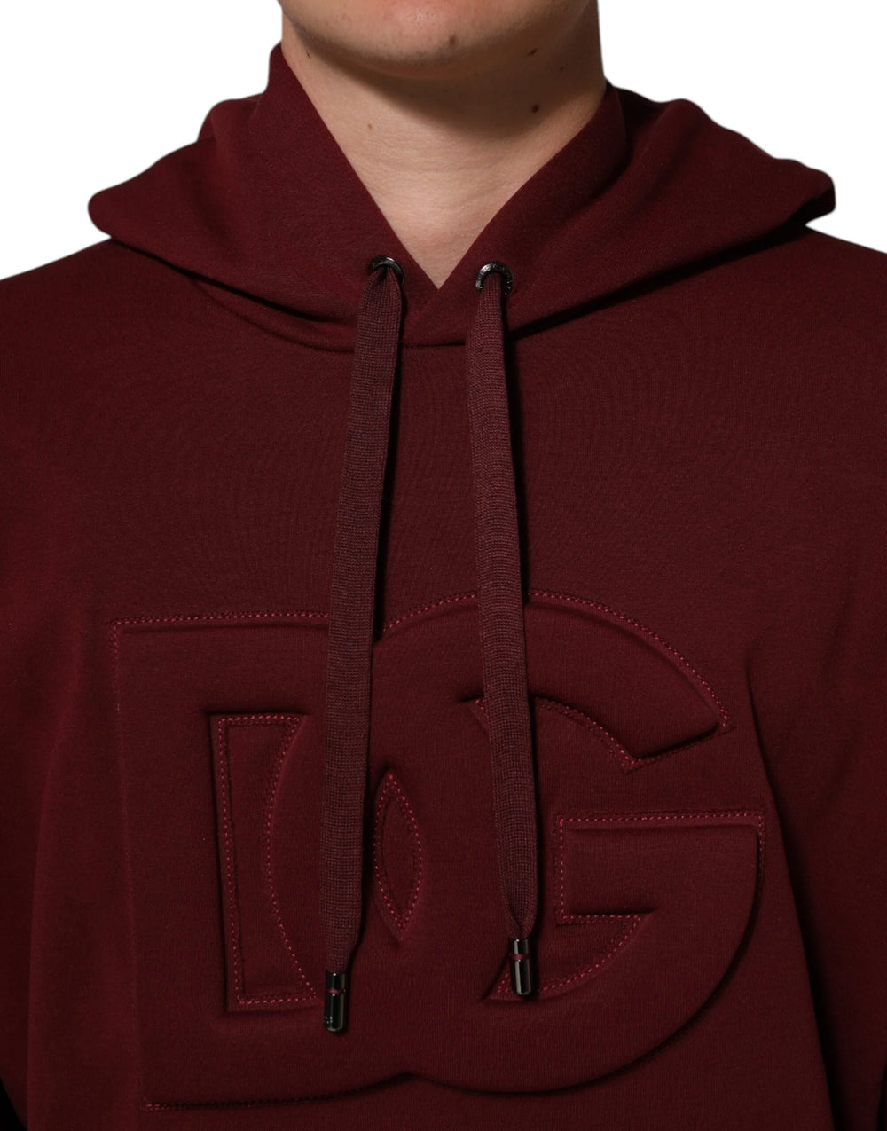Dolce & Gabbana Maroon Embossed Logo Hooded Sweatshirt Sweater - L - Hoodies