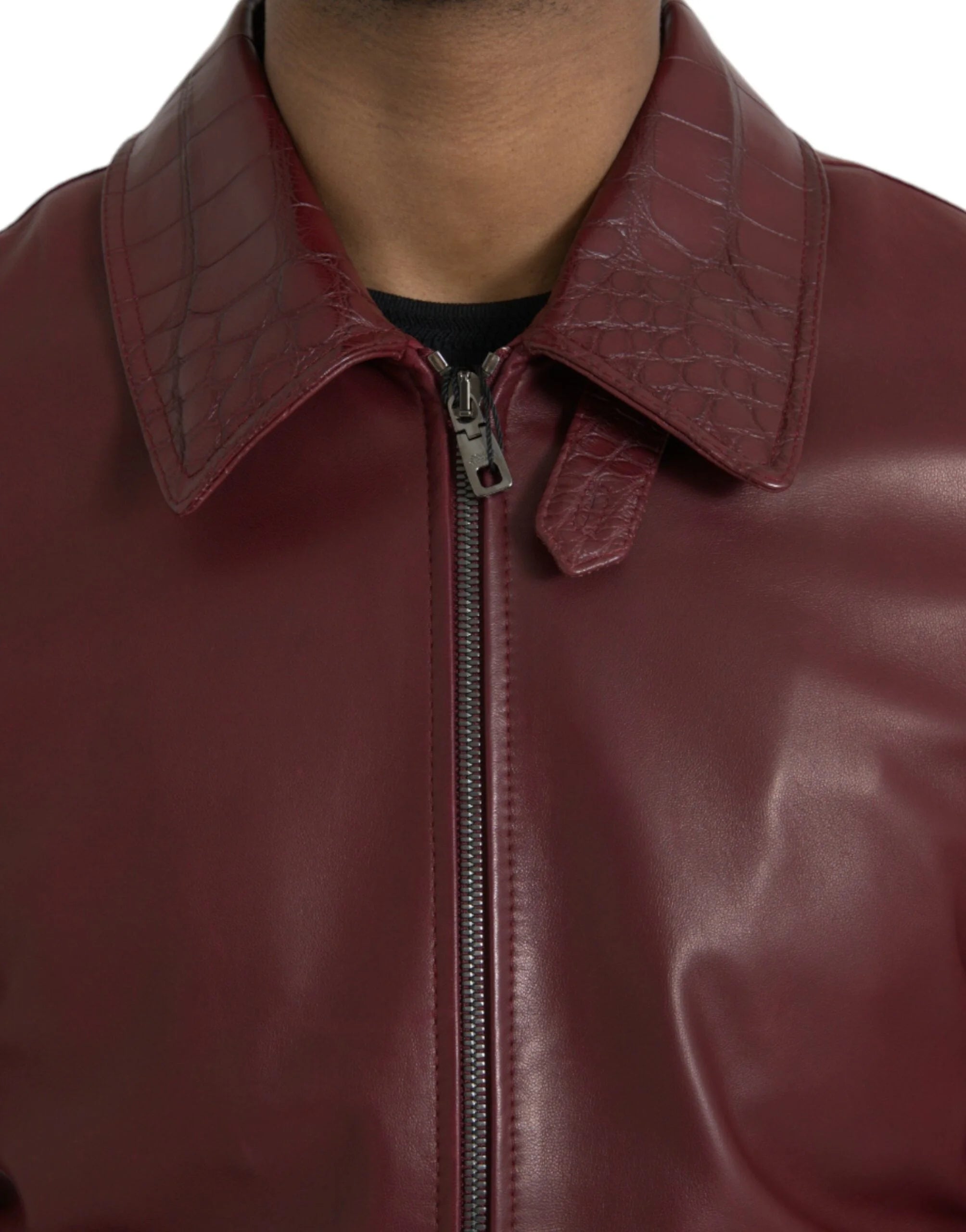 Dolce & Gabbana Maroon Exotic Leather Zip Biker Coat Jacket - IT48 | M - Bomber Jackets