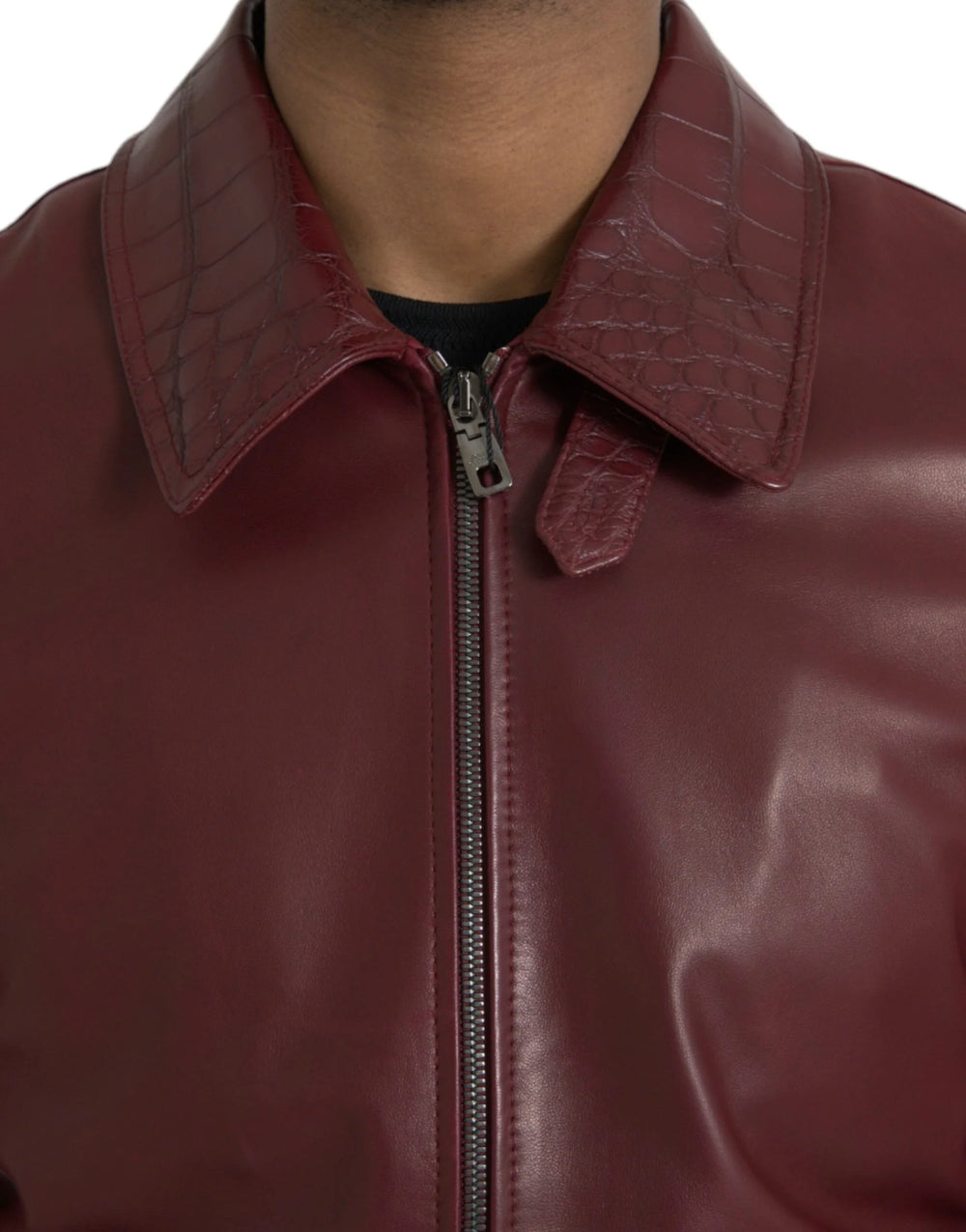 Dolce & Gabbana Maroon Exotic Leather Zip Biker Coat Jacket - IT48 | M - Bomber Jackets