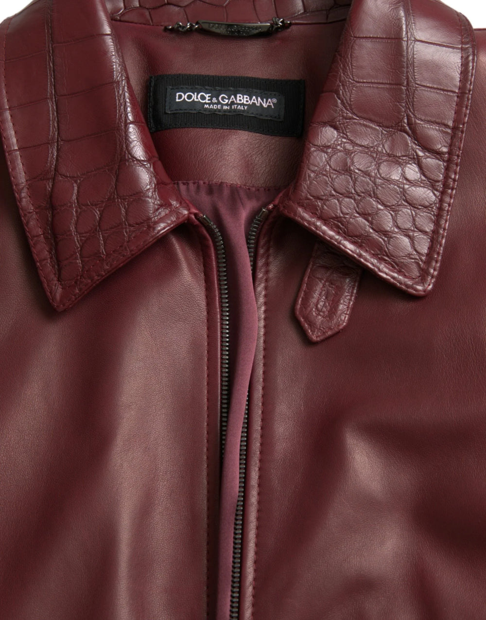 Dolce & Gabbana Maroon Exotic Leather Zip Biker Coat Jacket - IT48 | M - Bomber Jackets