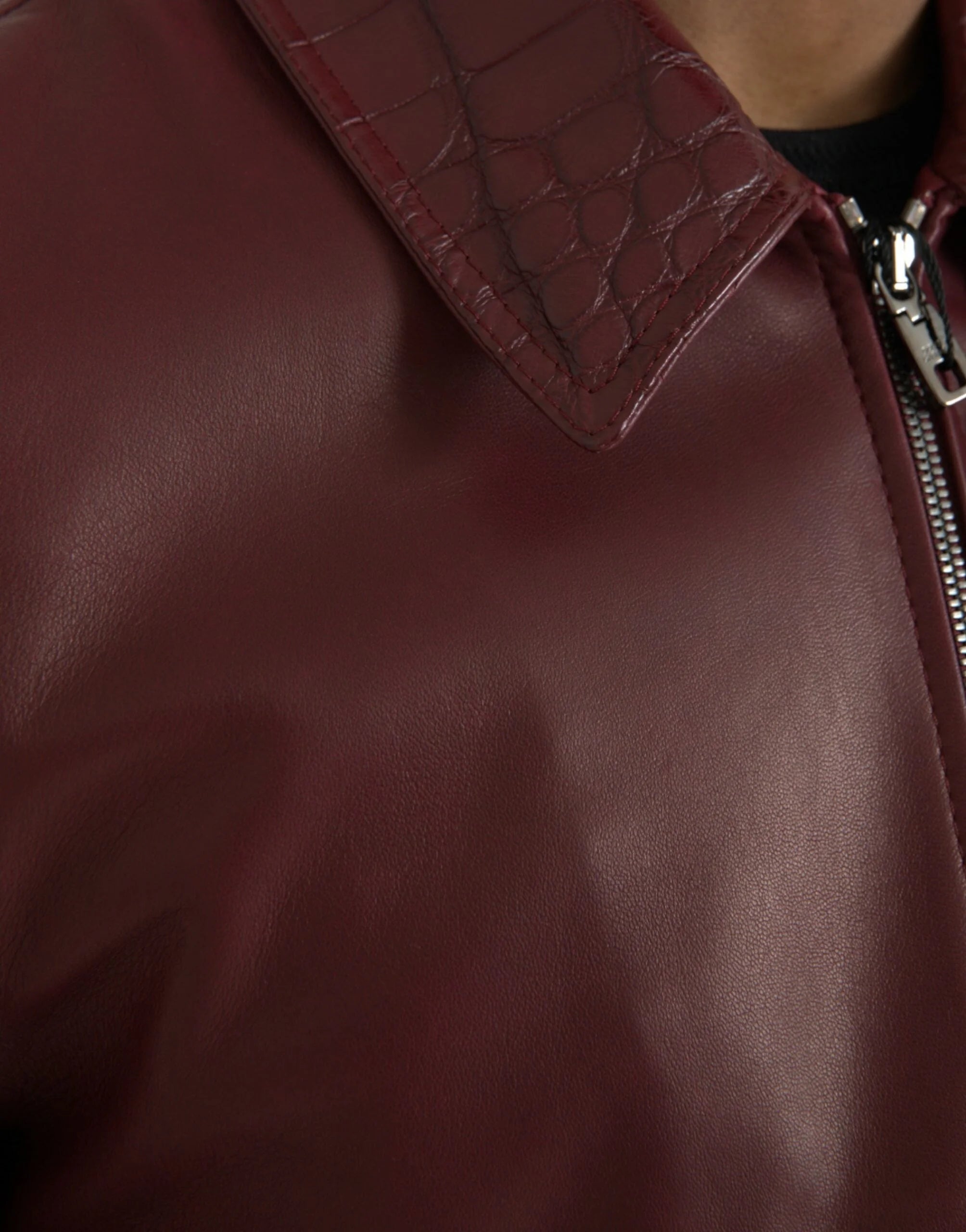 Dolce & Gabbana Maroon Exotic Leather Zip Biker Coat Jacket - IT48 | M - Bomber Jackets
