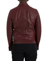 Dolce & Gabbana Maroon Exotic Leather Zip Biker Coat Jacket - IT48 | M - Bomber Jackets
