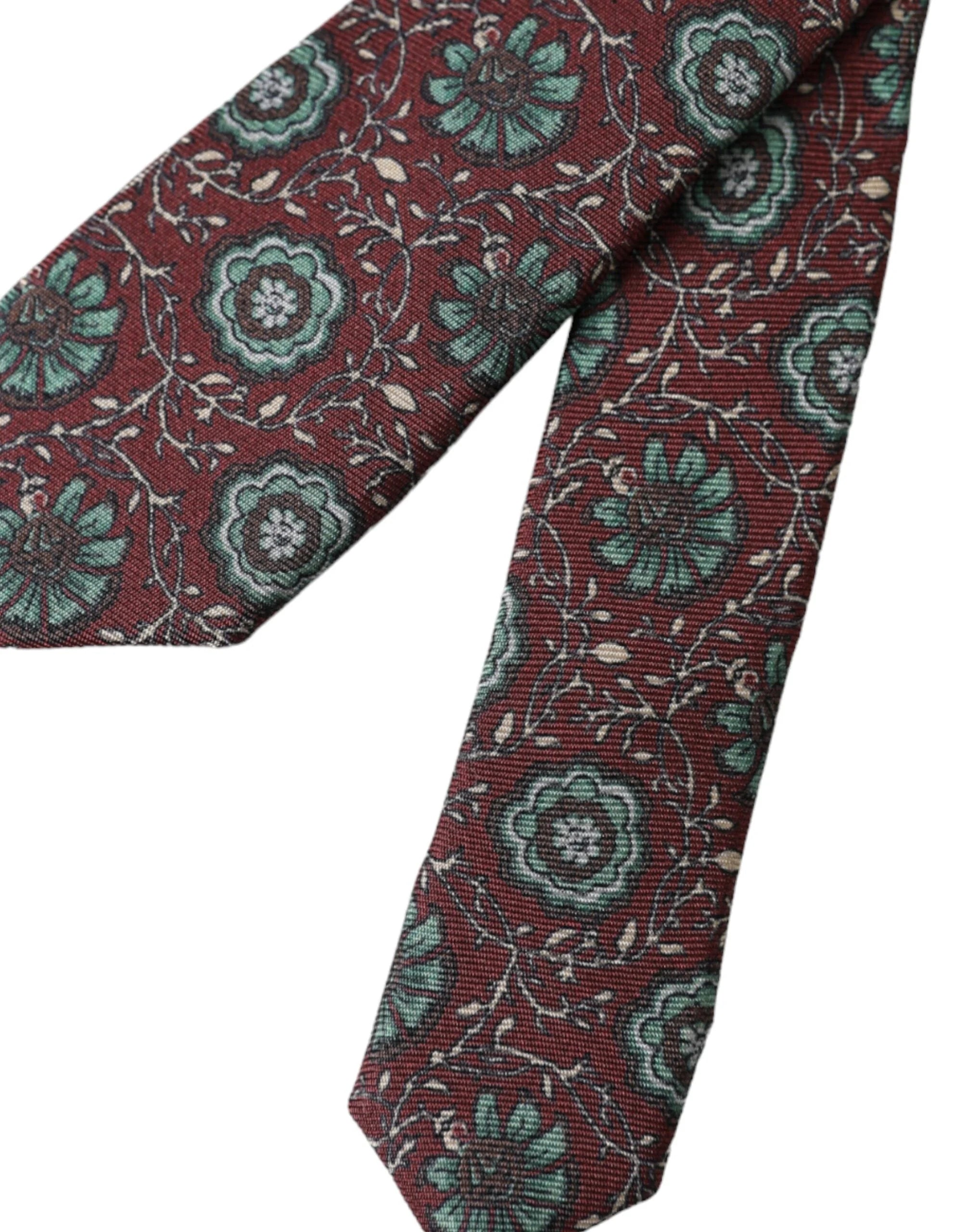 Dolce & Gabbana Maroon Floral 100% Silk Adjustable Men Tie - Neckties