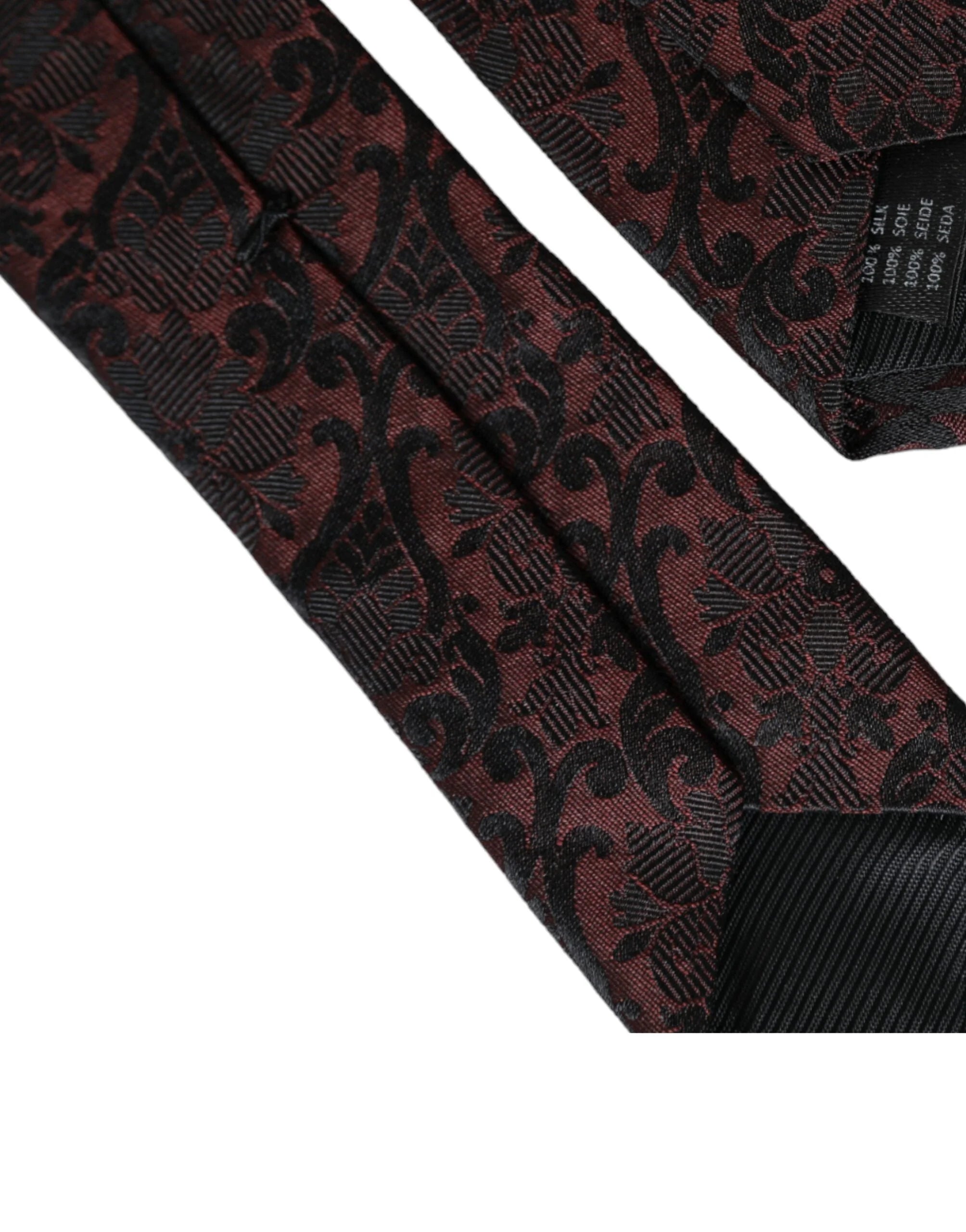 Dolce & Gabbana Maroon Floral Fantasy Silk Adjustable Men Tie - Neckties