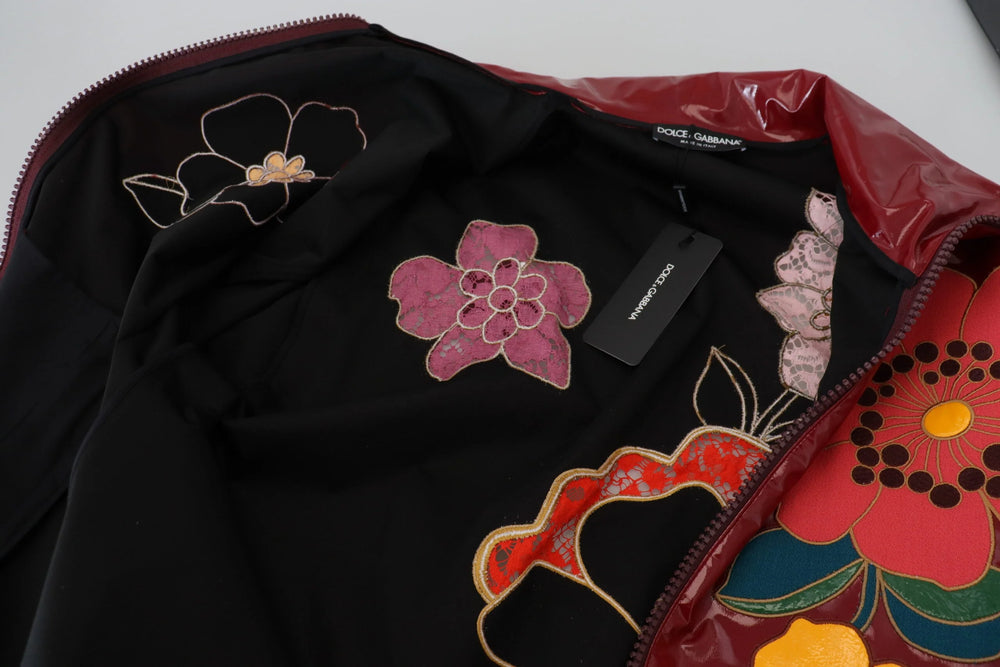 Dolce & Gabbana Maroon Floral Full Zip Polyester Women Jacket - IT40|S - Track Jackets