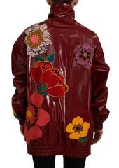 Dolce & Gabbana Maroon Floral Full Zip Polyester Women Jacket - IT40|S - Track Jackets