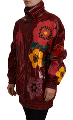 Dolce & Gabbana Maroon Floral Full Zip Polyester Women Jacket - IT40|S - Track Jackets