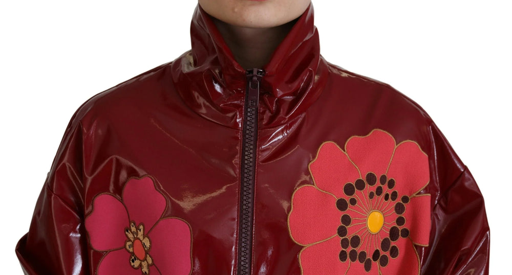 Dolce & Gabbana Maroon Floral Full Zip Polyester Women Jacket - IT40|S - Track Jackets