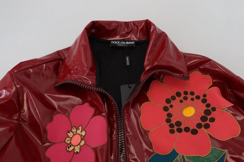 Dolce & Gabbana Maroon Floral Full Zip Polyester Women Jacket - IT40|S - Track Jackets