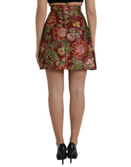 Dolce & Gabbana Maroon Floral Jacquard A-line Mini Skirt - IT40|S - Skirts