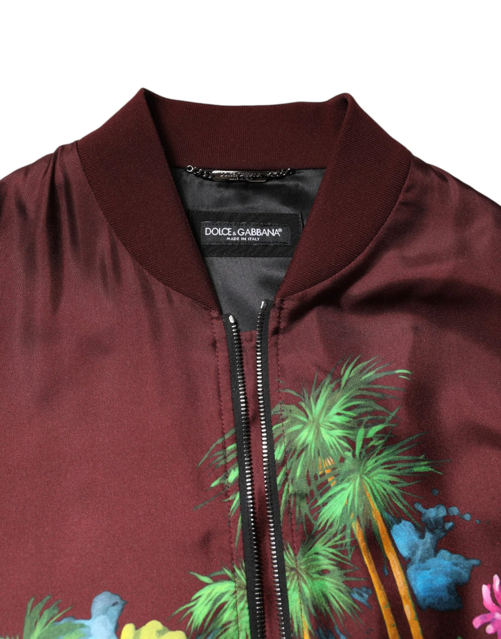 Dolce & Gabbana Maroon Floral Print Full Zip Bomber Jacket - Bomber Jackets