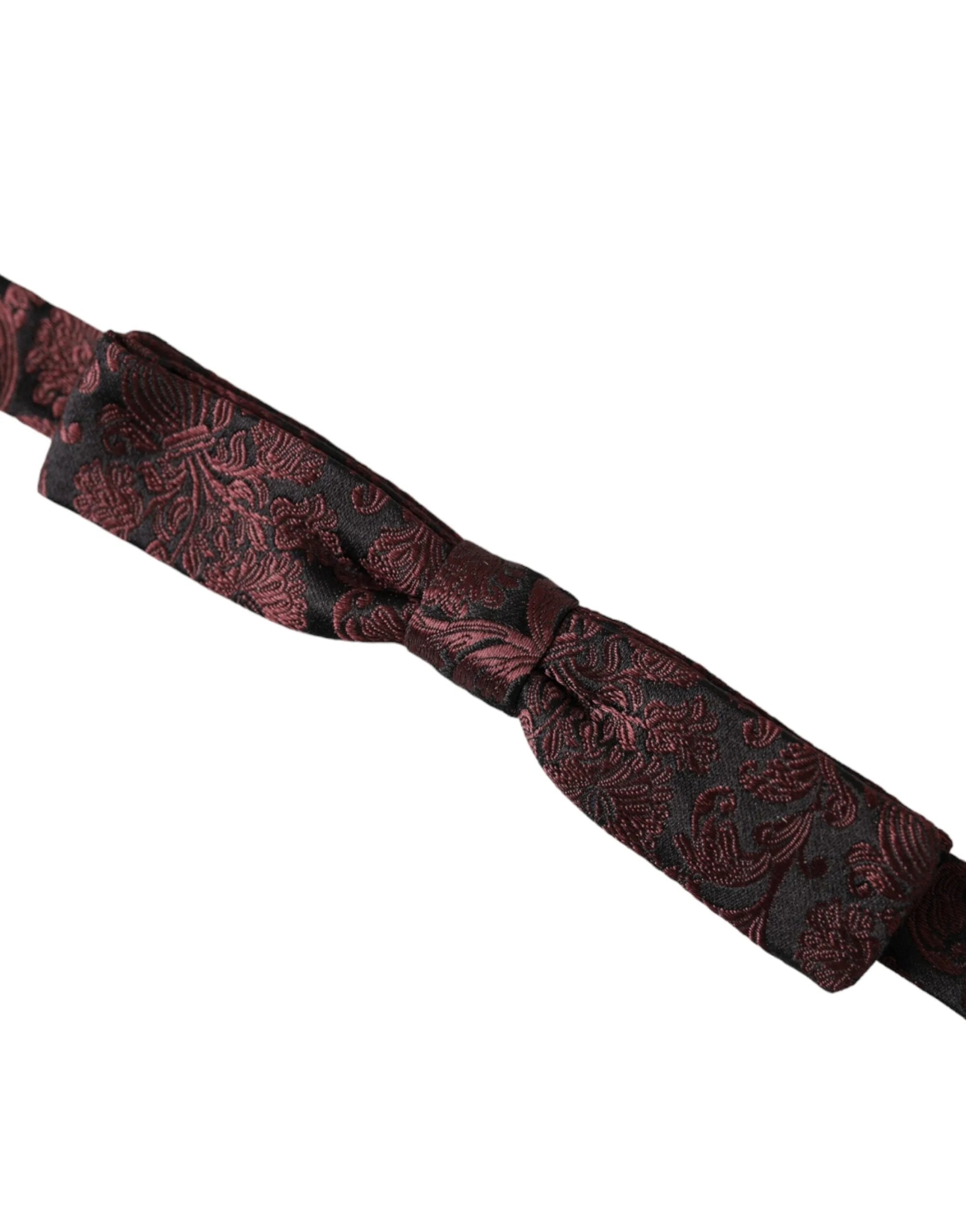 Dolce & Gabbana Maroon Floral Silk Adjustable Neck Men Bow Tie - Neckties