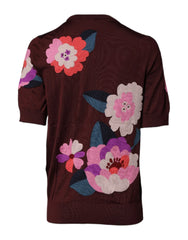 Dolce & Gabbana Maroon Floral Silk Crew Neck Blouse Top - IT44 | L - Blouses