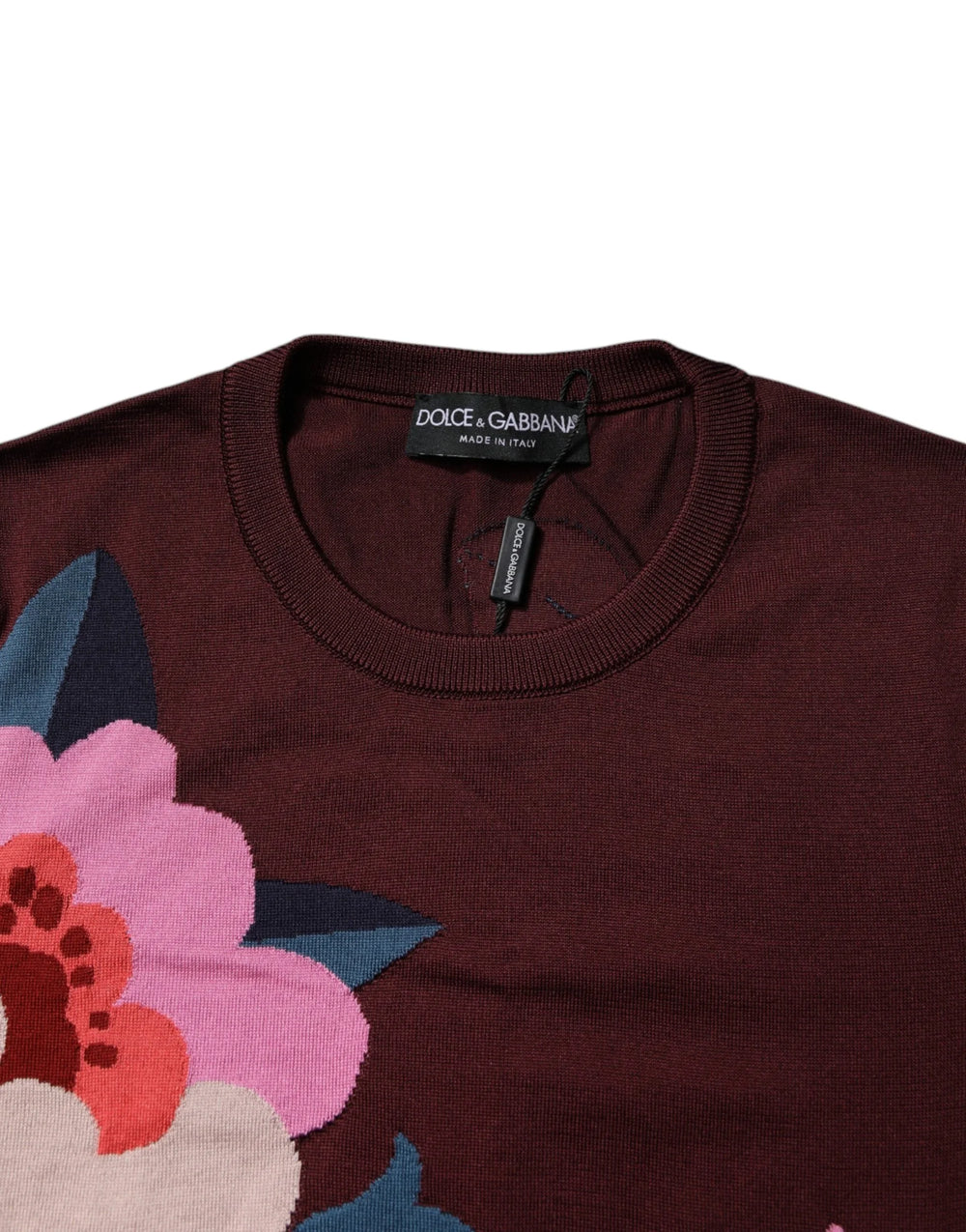 Dolce & Gabbana Maroon Floral Silk Crew Neck Blouse Top - IT44 | L - Blouses