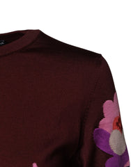 Dolce & Gabbana Maroon Floral Silk Crew Neck Blouse Top - IT44 | L - Blouses