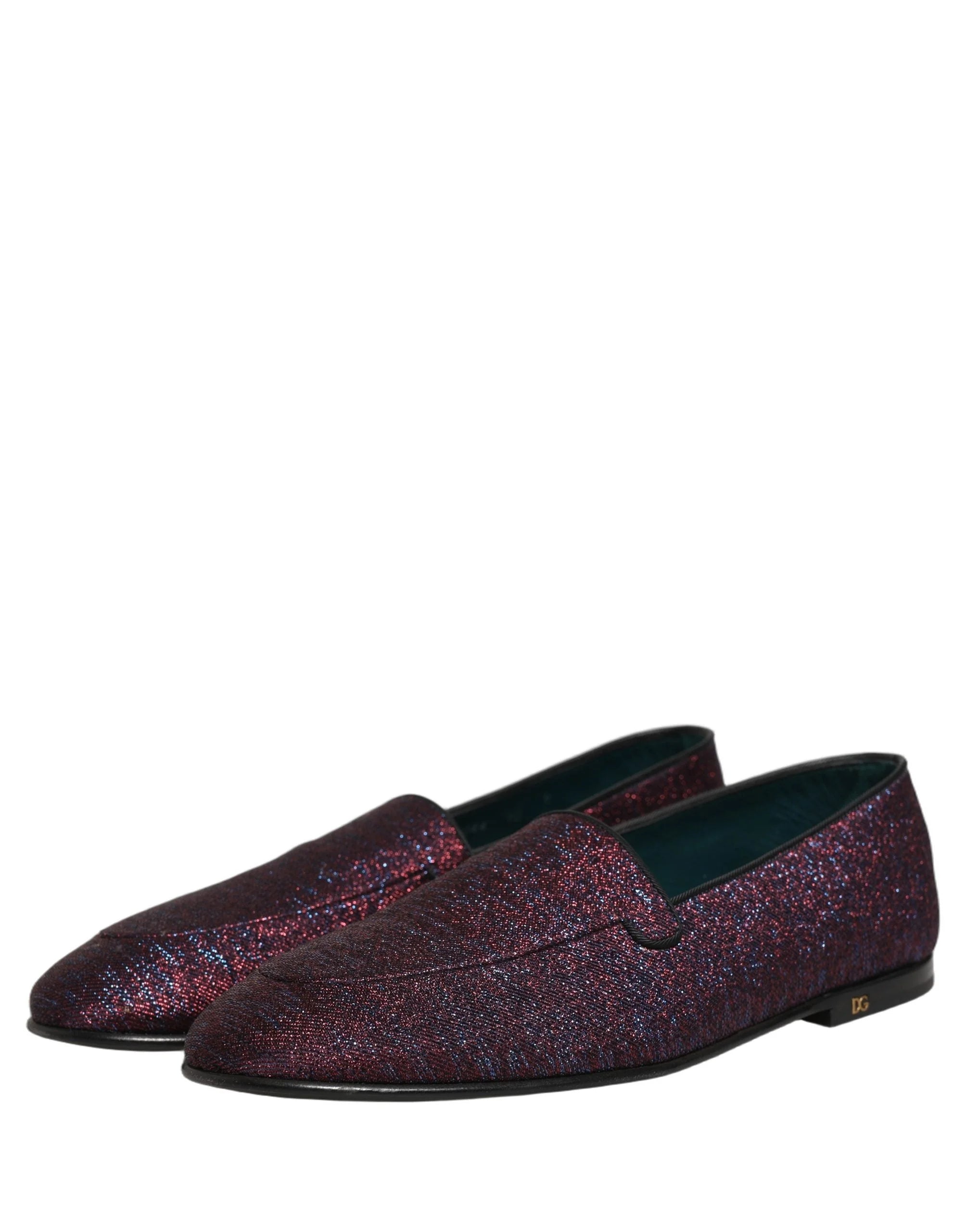 Dolce & Gabbana Maroon Glitter Lurex Logo Dress Loafers Shoes - EU44/US11