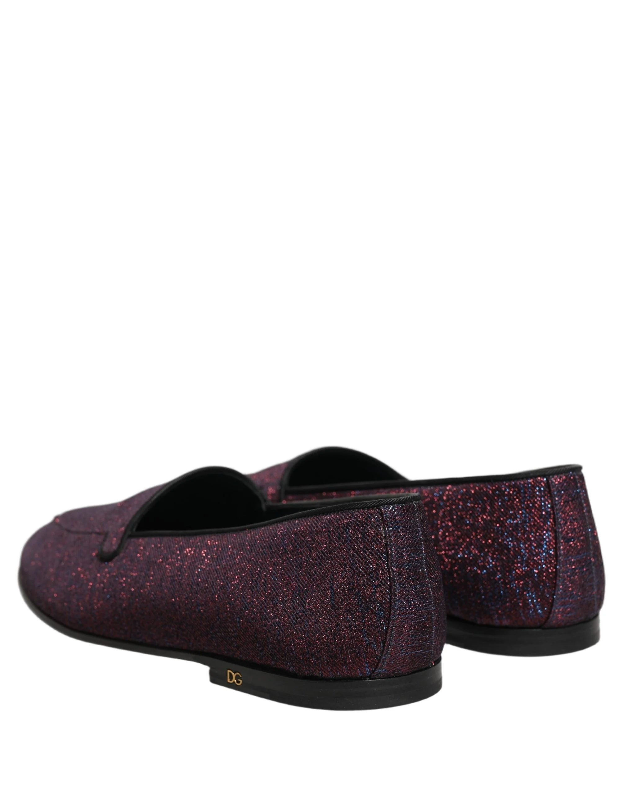 Dolce & Gabbana Maroon Glitter Lurex Logo Dress Loafers Shoes - EU44/US11