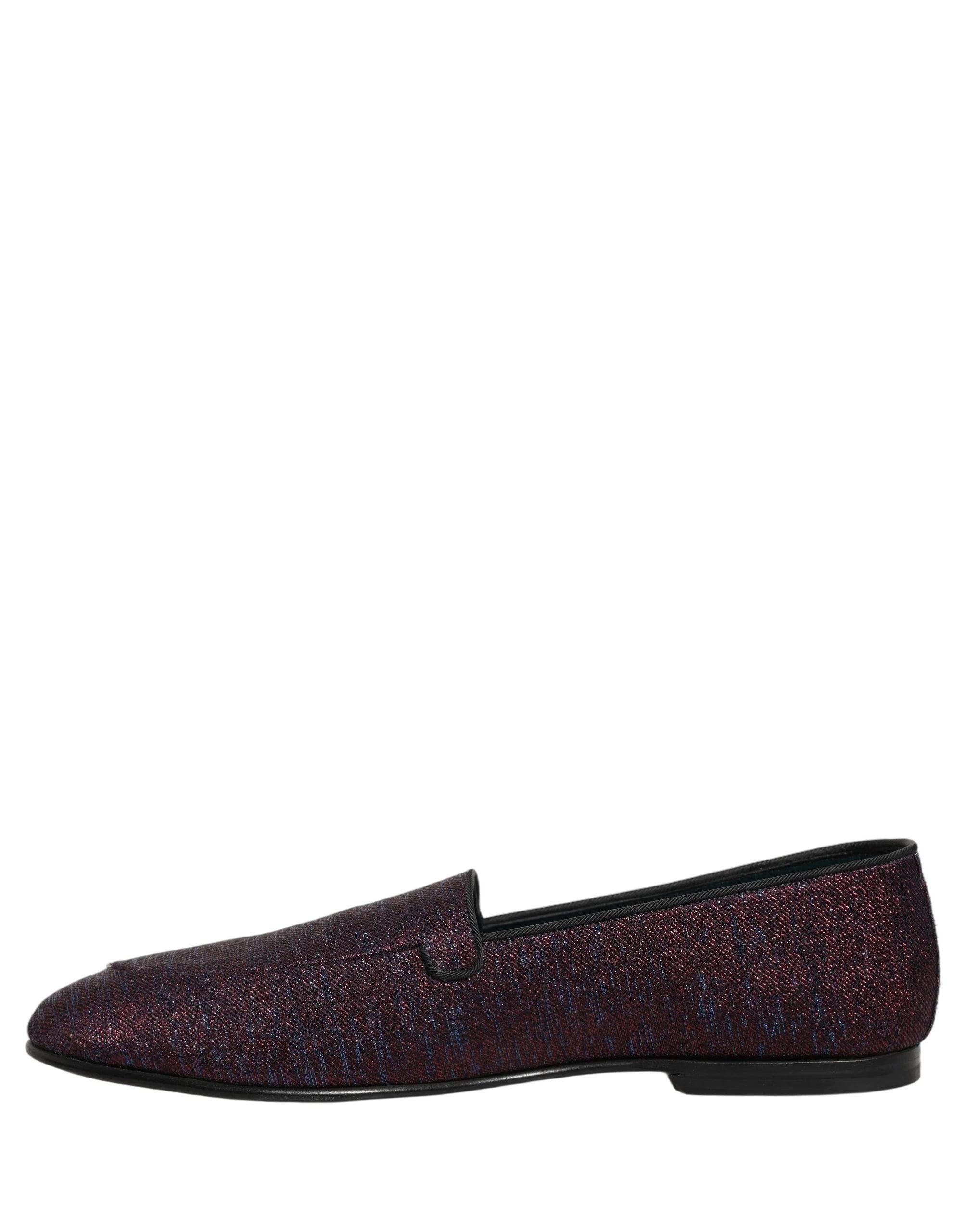 Dolce & Gabbana Maroon Glitter Lurex Logo Dress Loafers Shoes - EU44/US11