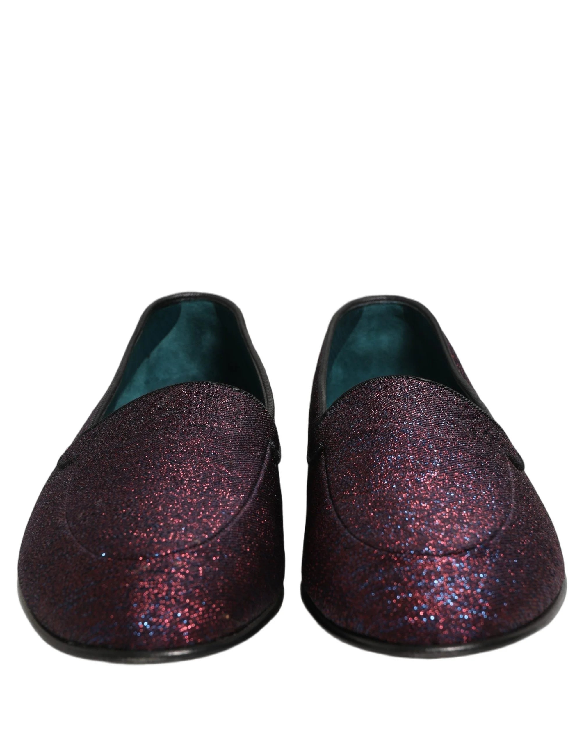Dolce & Gabbana Maroon Glitter Lurex Logo Dress Loafers Shoes - EU44/US11
