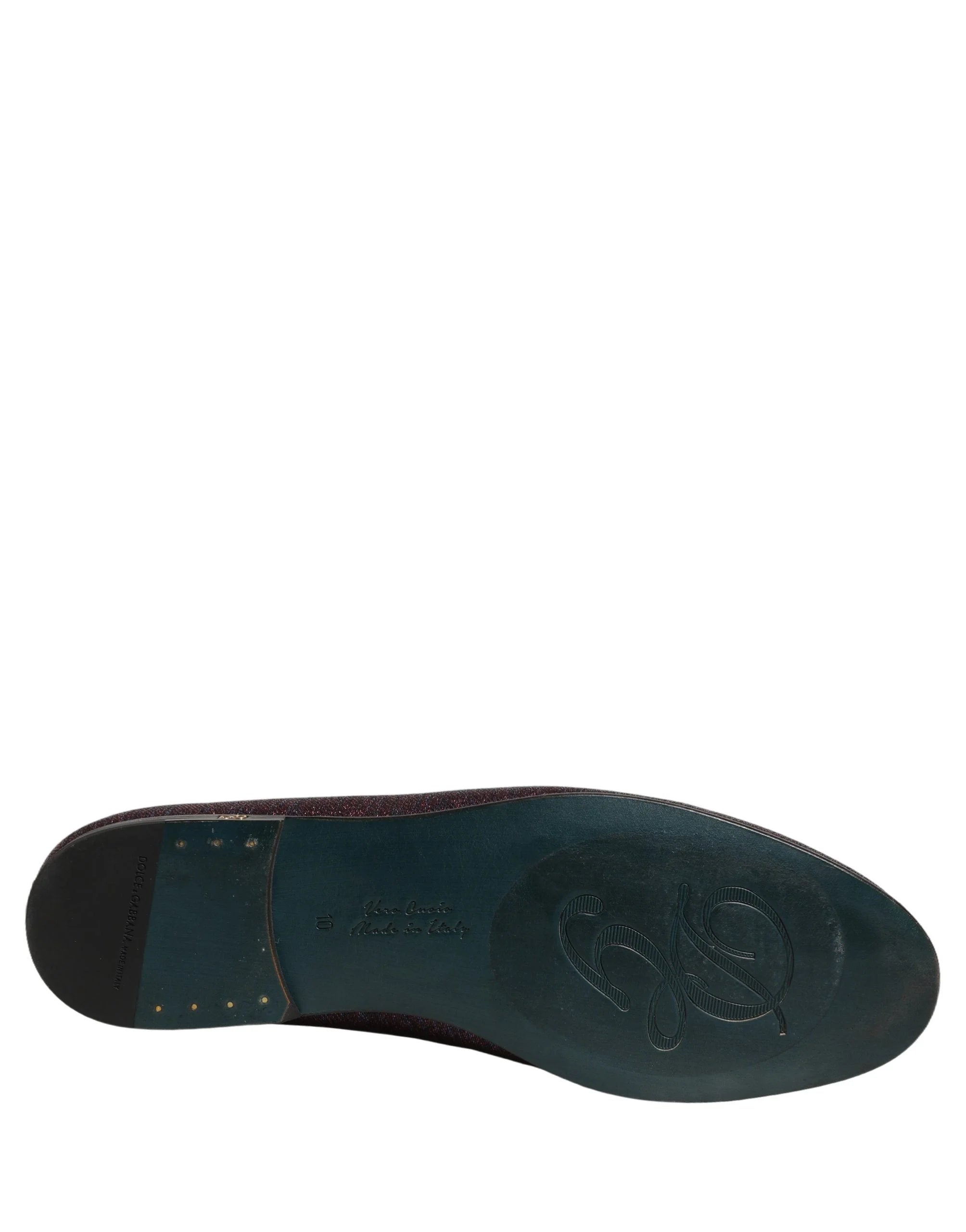 Dolce & Gabbana Maroon Glitter Lurex Logo Dress Loafers Shoes - EU44/US11