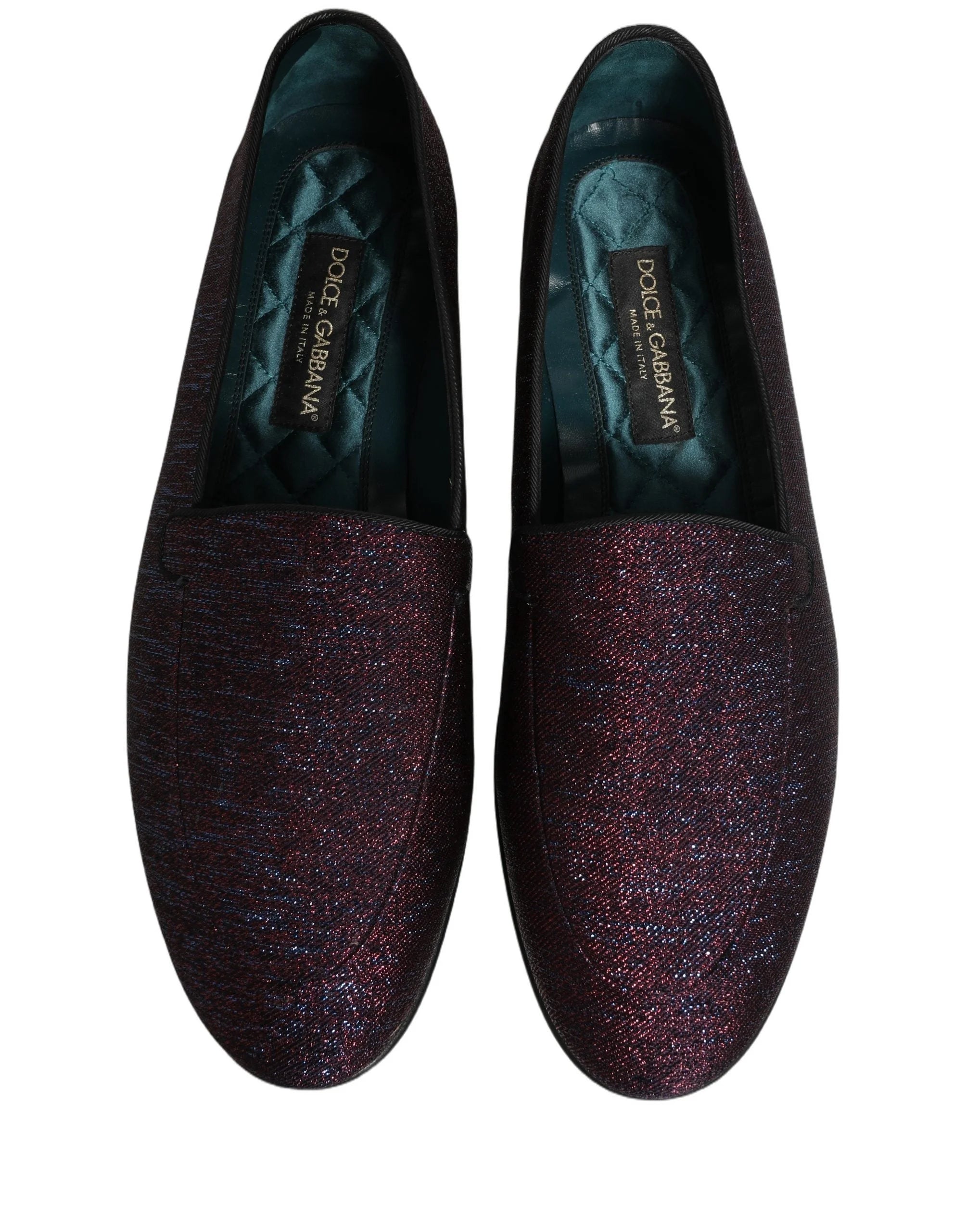 Dolce & Gabbana Maroon Glitter Lurex Logo Dress Loafers Shoes - EU44/US11