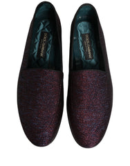 Dolce & Gabbana Maroon Glitter Lurex Logo Dress Loafers Shoes - EU44/US11