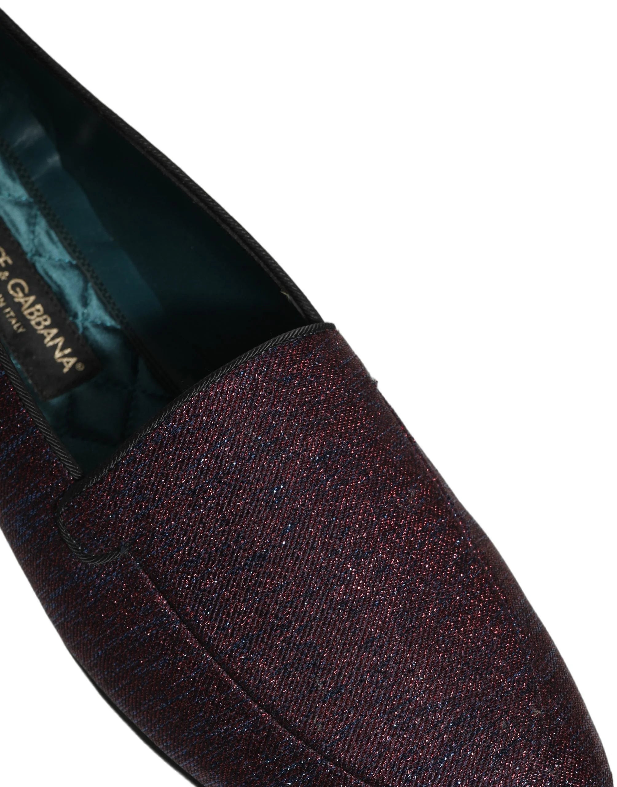 Dolce & Gabbana Maroon Glitter Lurex Logo Dress Loafers Shoes - EU44/US11