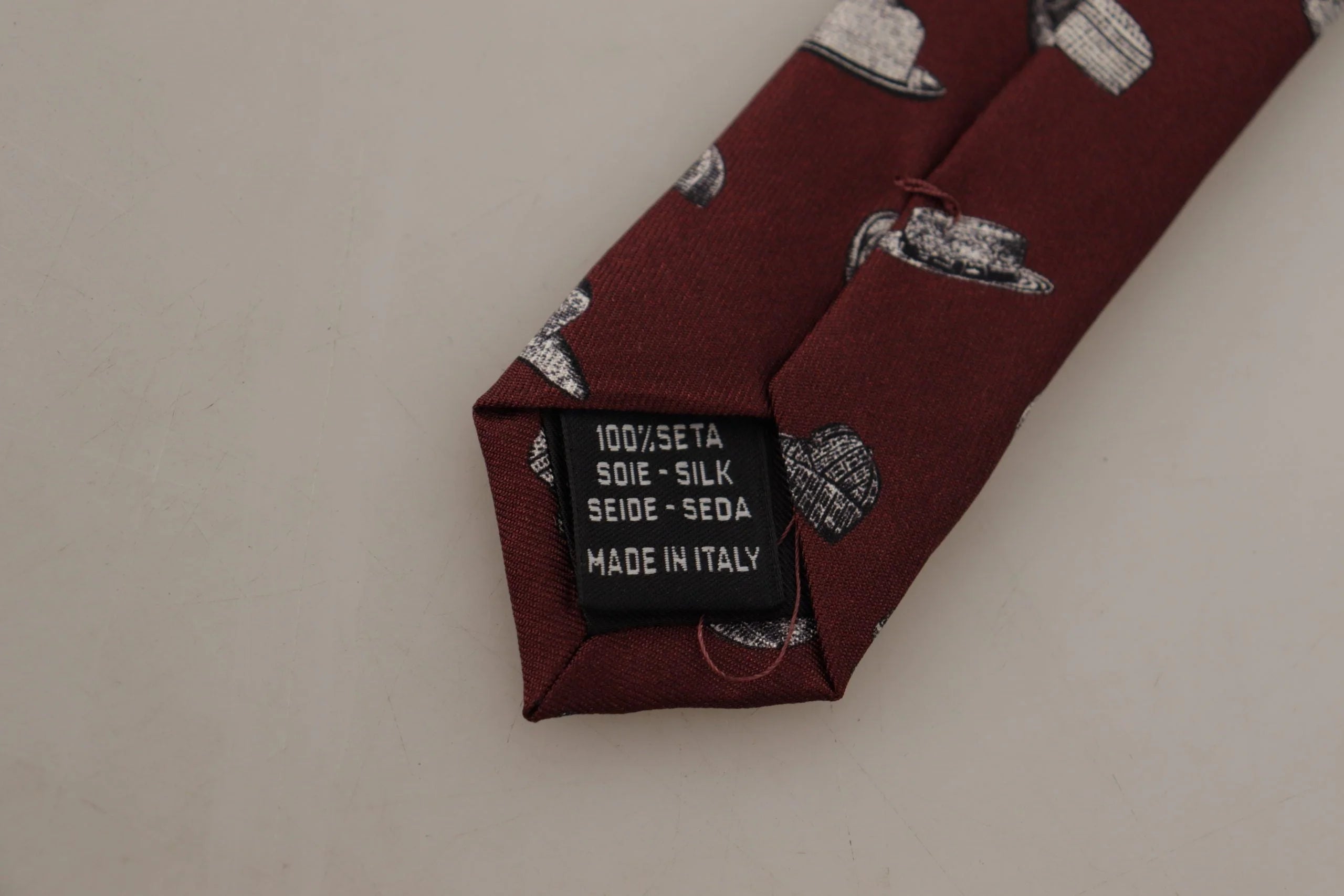 Dolce & Gabbana Maroon Hat Pattern 100% Silk Adjustable Accessory Tie - Neckties