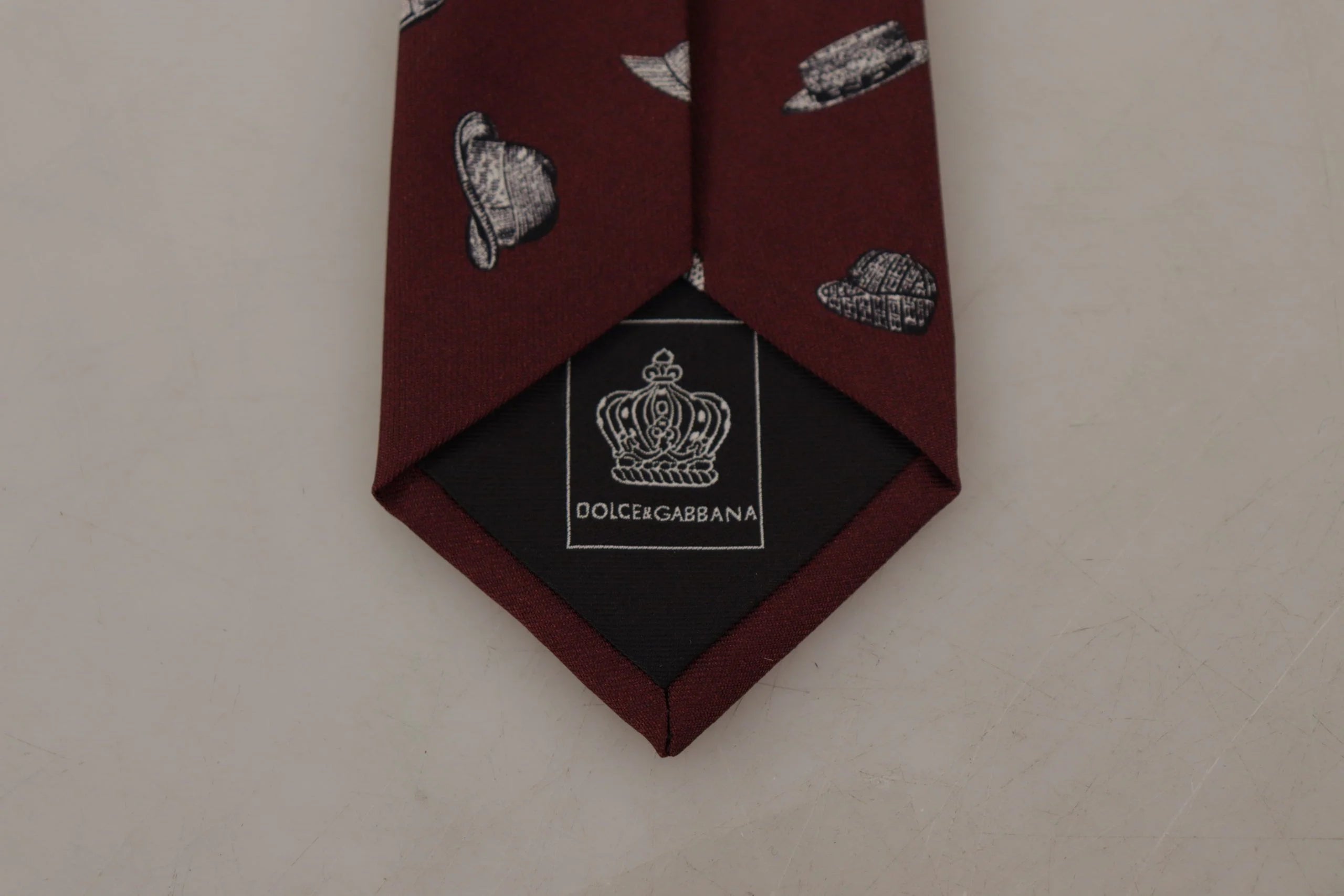 Dolce & Gabbana Maroon Hat Pattern 100% Silk Adjustable Accessory Tie - Neckties