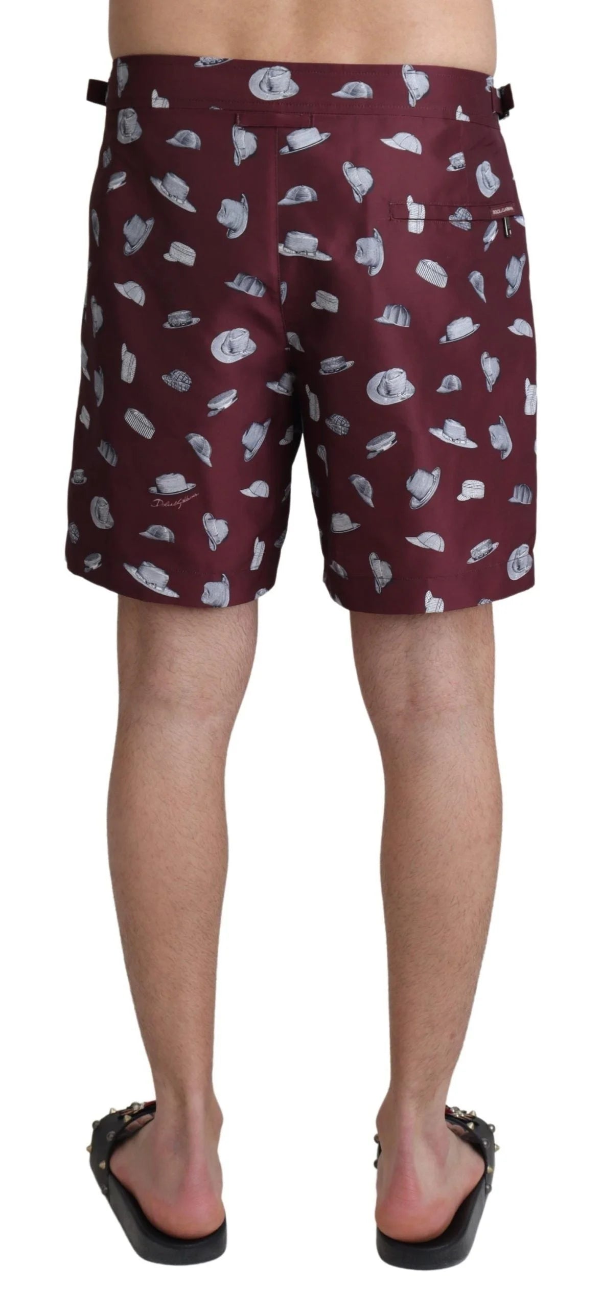 Dolce & Gabbana Maroon Hats Print Beachwear Shorts Swimwear - IT4 | S - Boardshorts