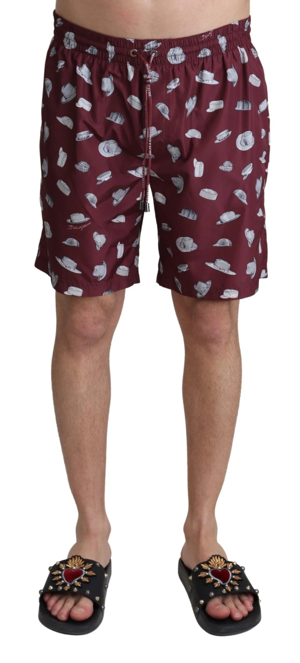 Dolce & Gabbana Maroon Hats Print Beachwear Shorts Swimwear - IT4 | S - Swim Boxers