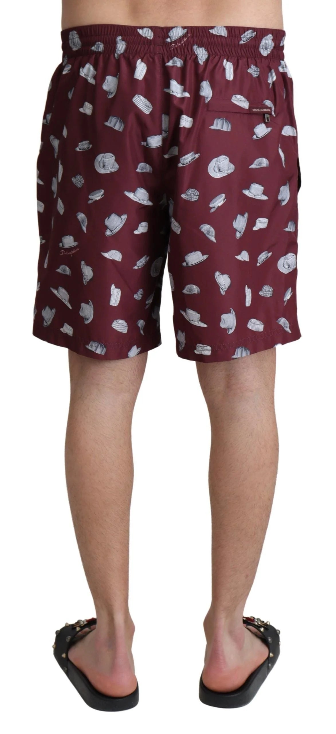 Dolce & Gabbana Maroon Hats Print Beachwear Shorts Swimwear - IT4 | S - Swim Boxers