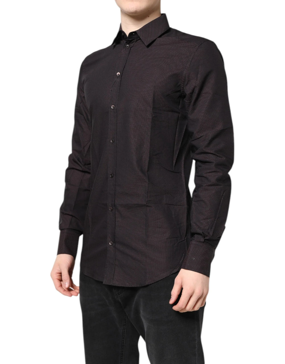 Dolce & Gabbana Maroon Jacquard Cotton GOLD Men Dress Shirt - Shirts