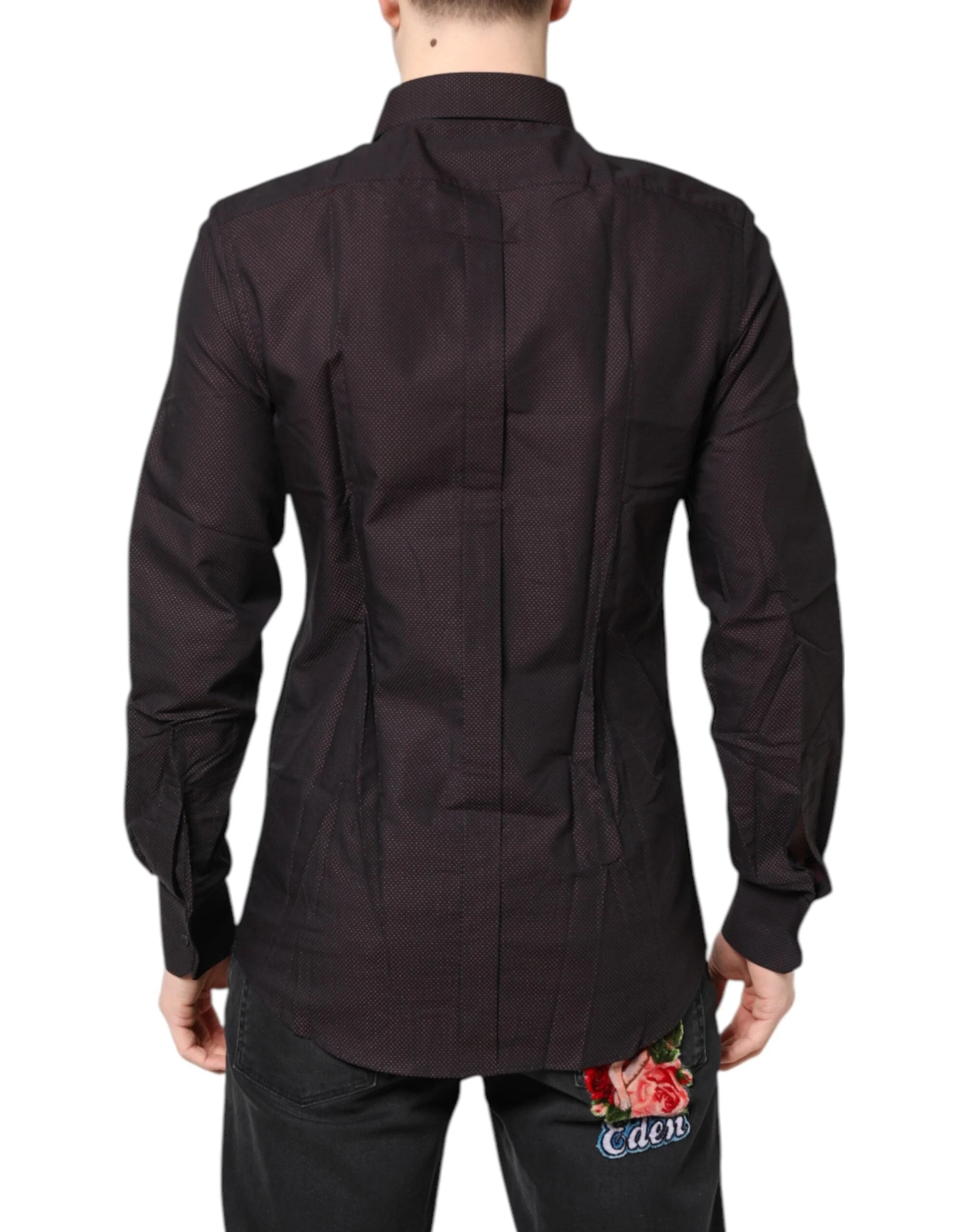 Dolce & Gabbana Maroon Jacquard Cotton GOLD Men Dress Shirt - Shirts