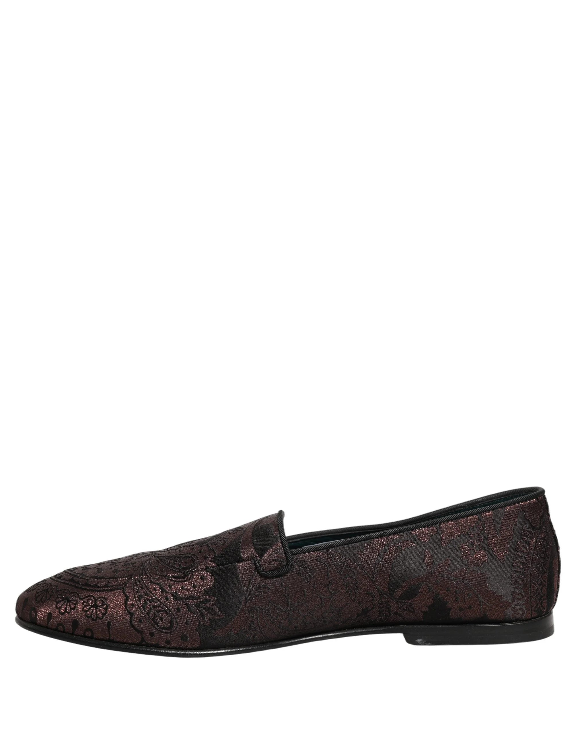 Dolce & Gabbana Maroon Jacquard Leather Slip On Loafers Shoes - EU44/US11