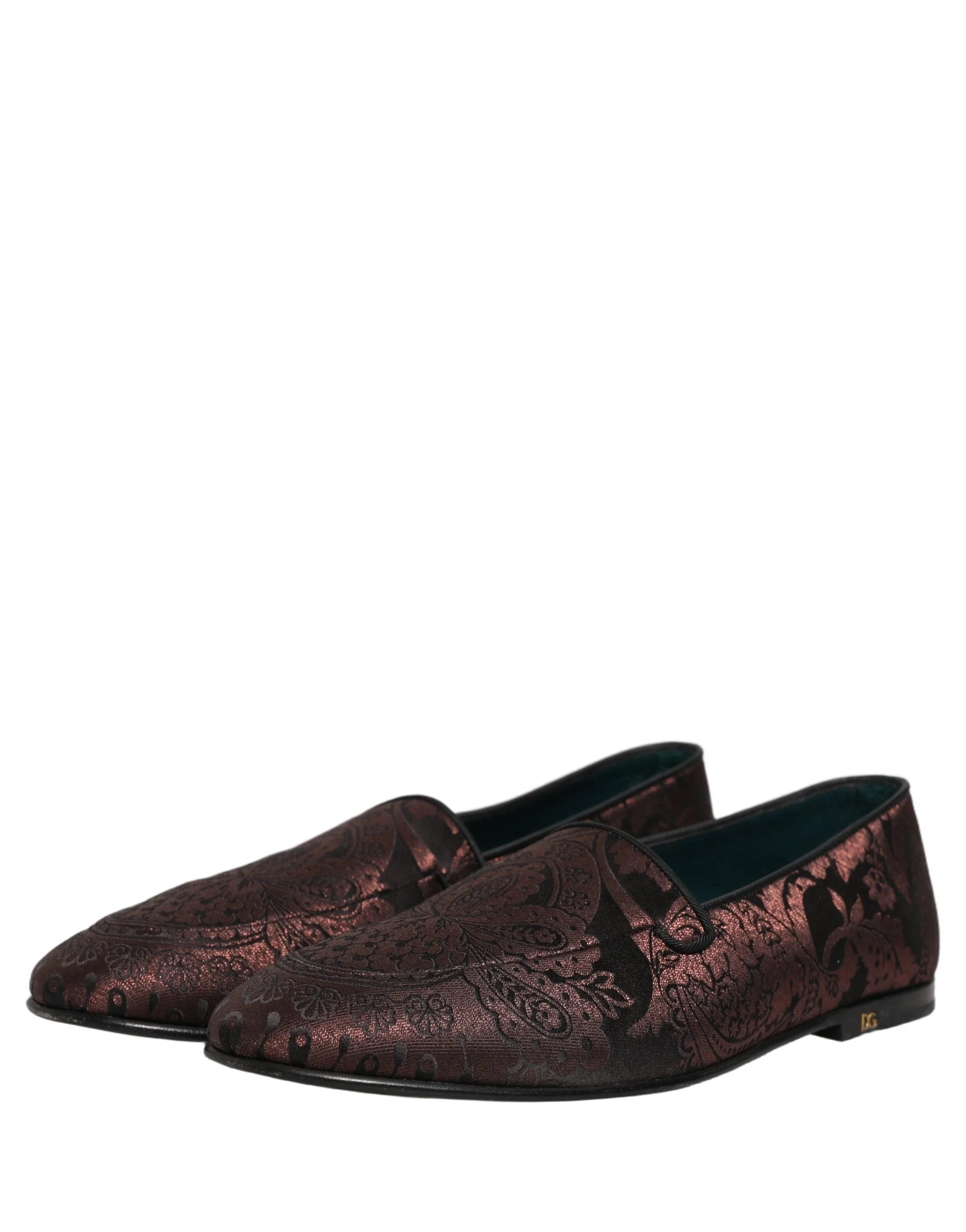 Dolce & Gabbana Maroon Jacquard Leather Slip On Loafers Shoes - EU44/US11