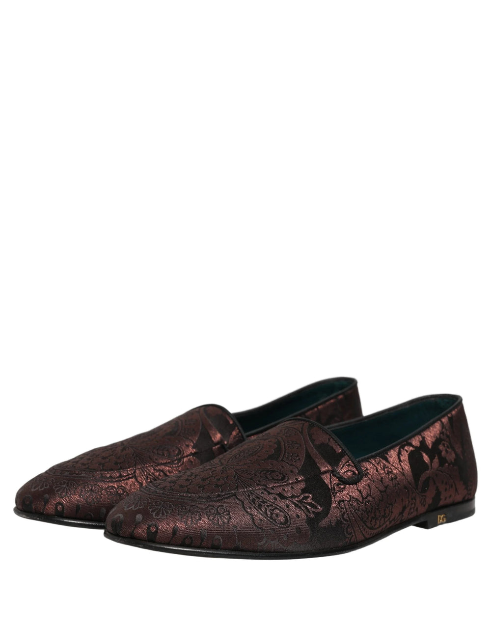 Dolce & Gabbana Maroon Jacquard Leather Slip On Loafers Shoes - EU44/US11