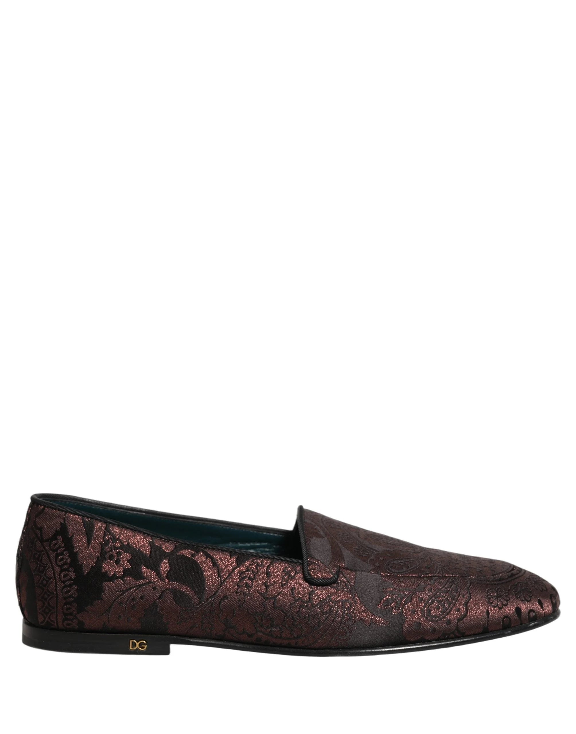 Dolce & Gabbana Maroon Jacquard Leather Slip On Loafers Shoes - EU44/US11