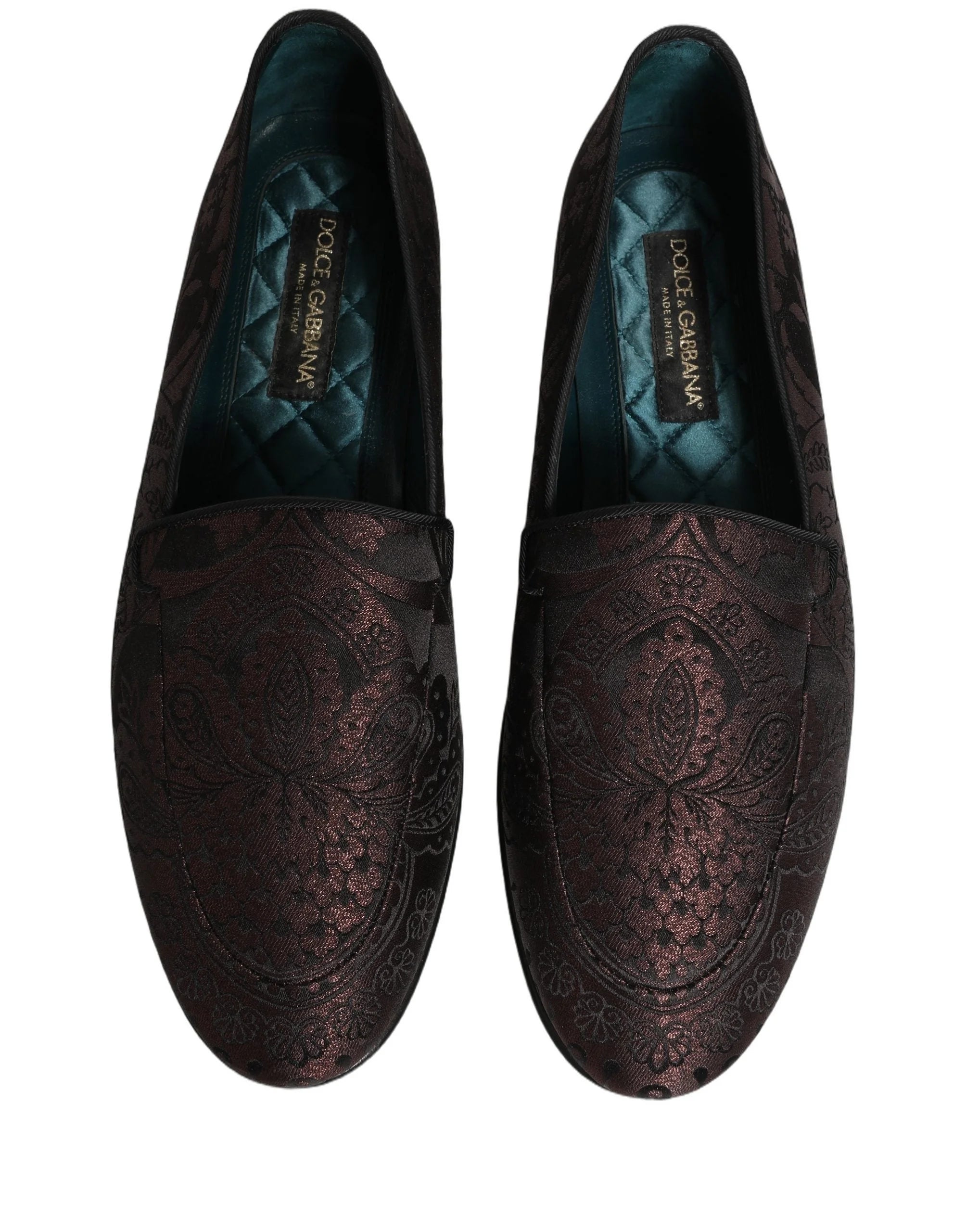 Dolce & Gabbana Maroon Jacquard Leather Slip On Loafers Shoes - EU44/US11