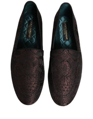 Dolce & Gabbana Maroon Jacquard Leather Slip On Loafers Shoes - EU44/US11