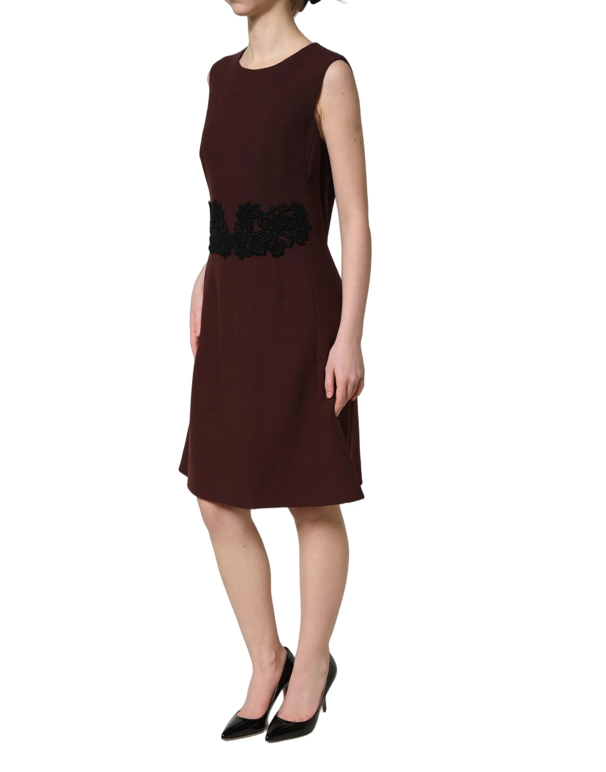 Dolce & Gabbana Maroon Lace Sleeveless Knee Length Dress - IT38 | XS