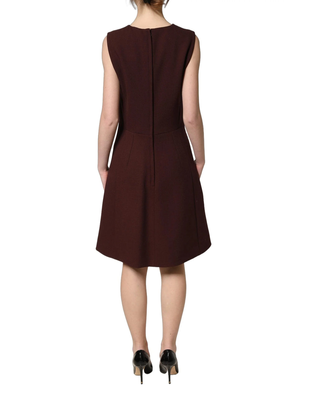 Dolce & Gabbana Maroon Lace Sleeveless Knee Length Dress - IT38 | XS