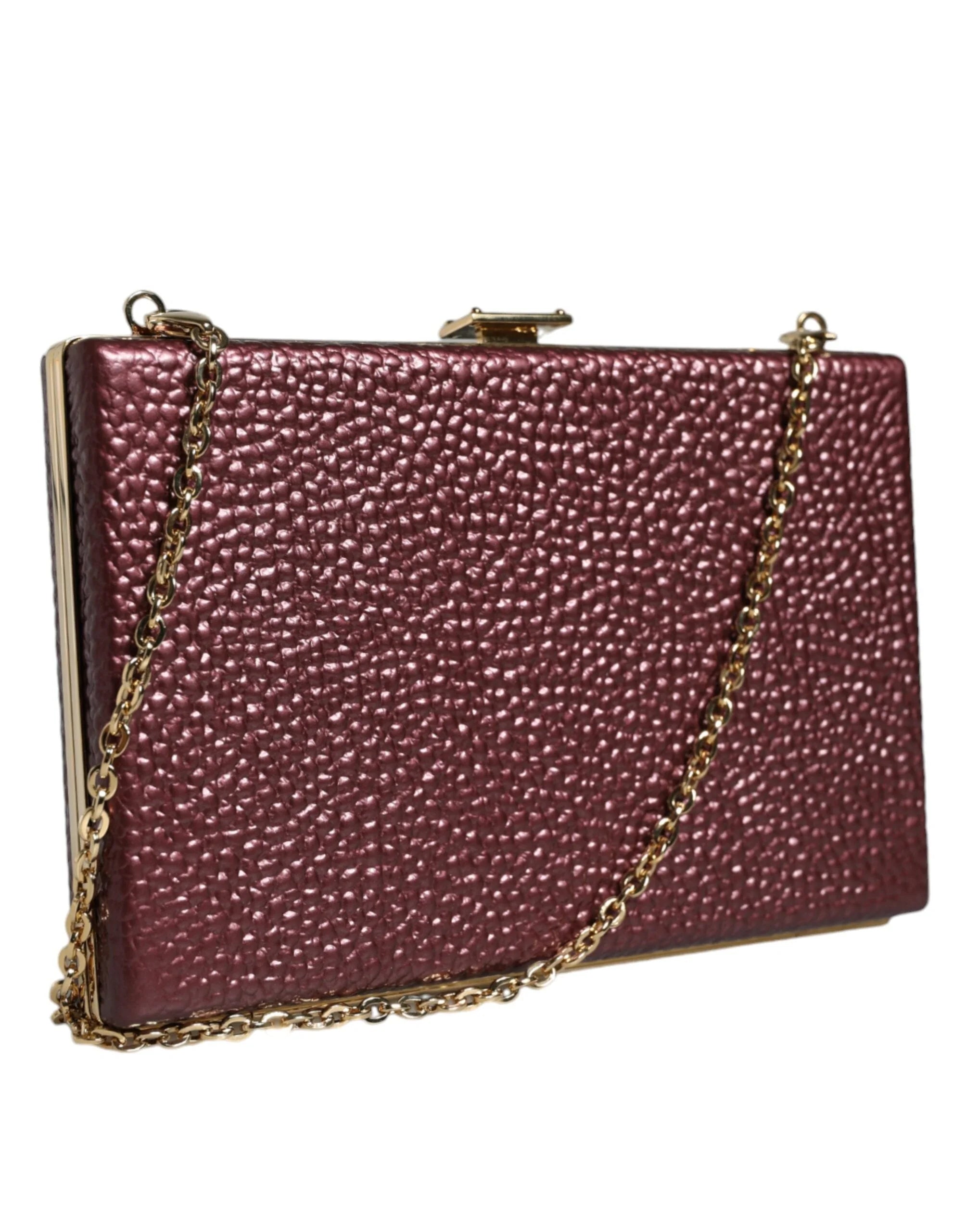 Dolce & Gabbana Maroon Leather Clutch Evening Crossbody Bag - Clutch Bags